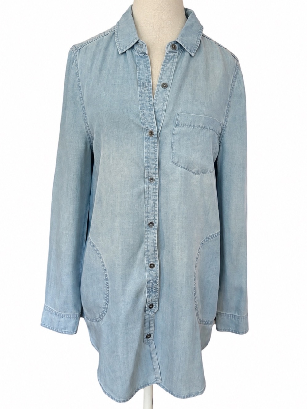 Liverpool Tencel Lyocell Chambray Button Front Shirt Blue Long Sleeve Tunic XS